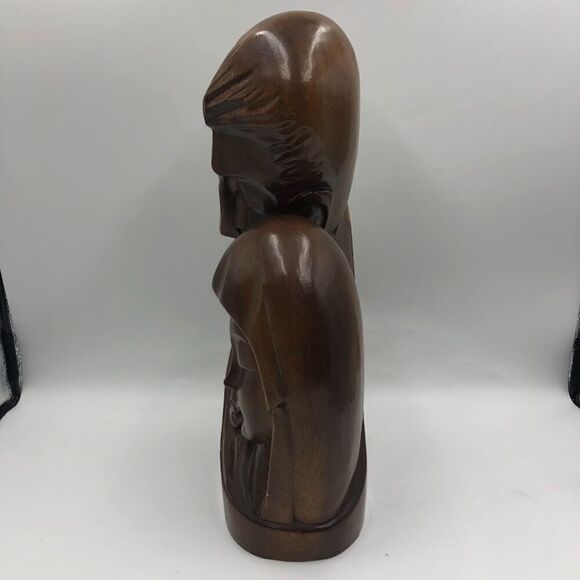 Vintage MCM Hand Carved Wood Sculpture Bust Art Holy Family Jesus Mary Joseph - Picture 5 of 14